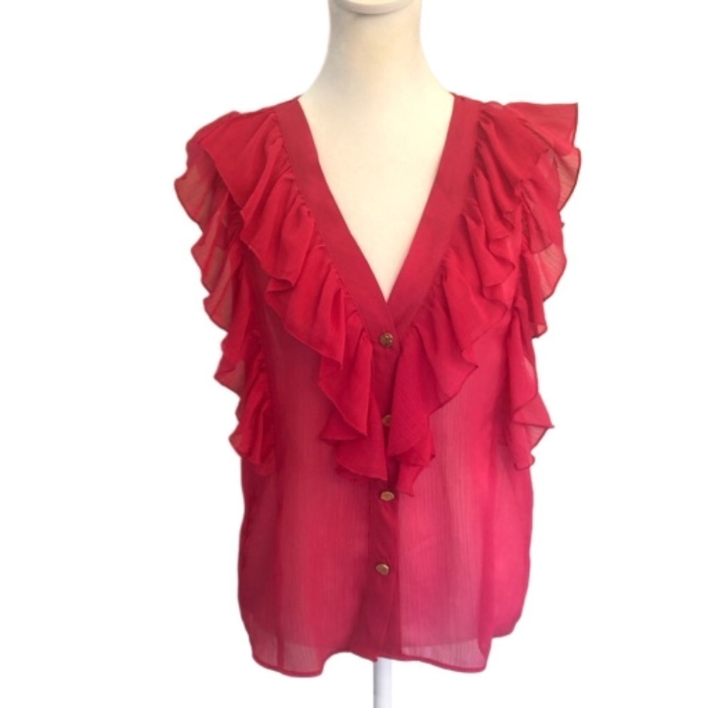 Zara Size XS ruffle front top. Gold tone buttons feminine flirty pink